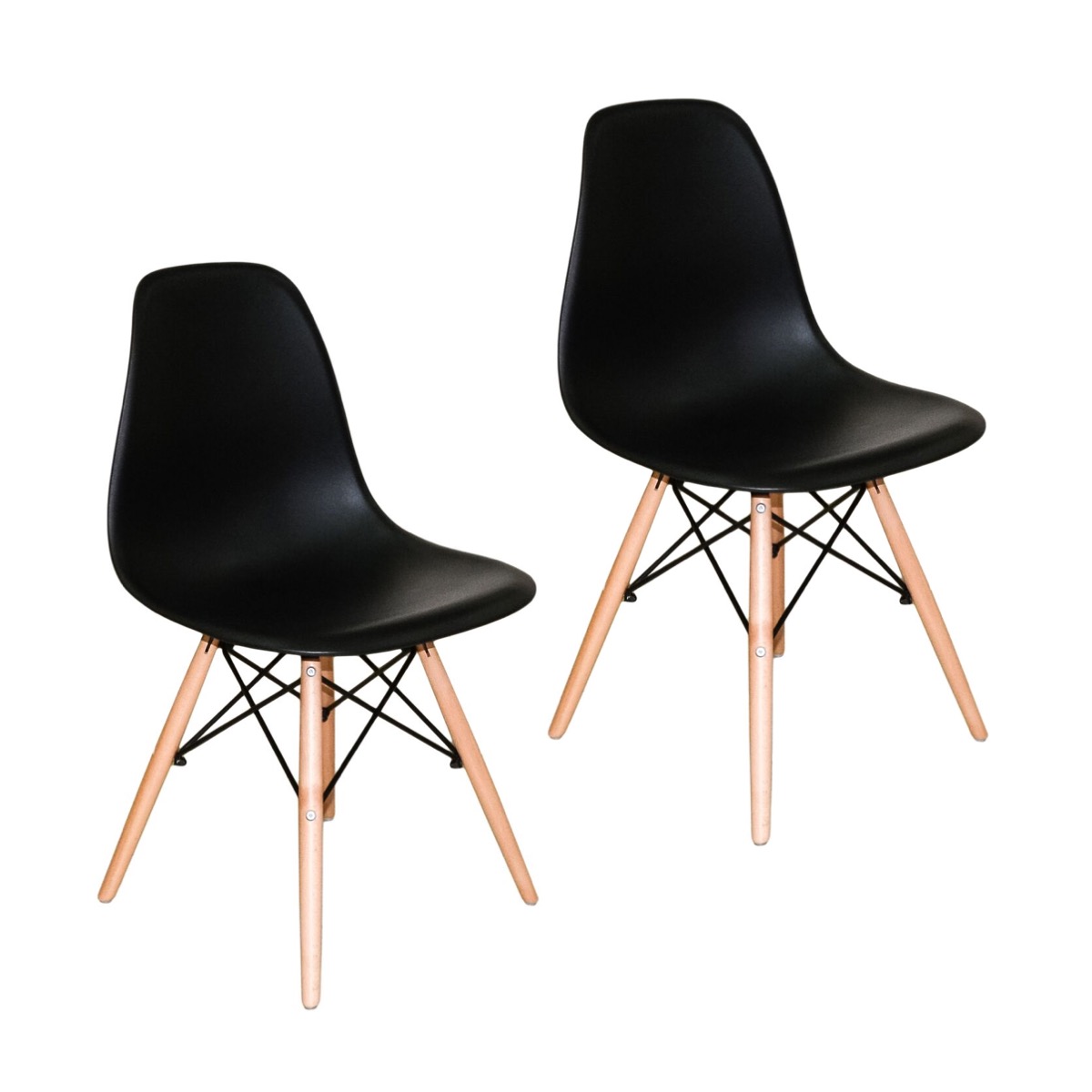 Kit c/ 2 Cadeiras DS331 Charles Eames Wood DKR Eiffel Pretas