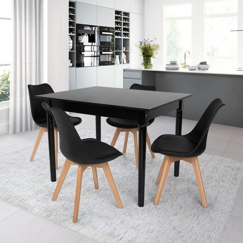 Kit c/ 2 Cadeiras DS333 Leda - Charles Eames, Saarinen Wood com almofada Pretas - Imagem 2