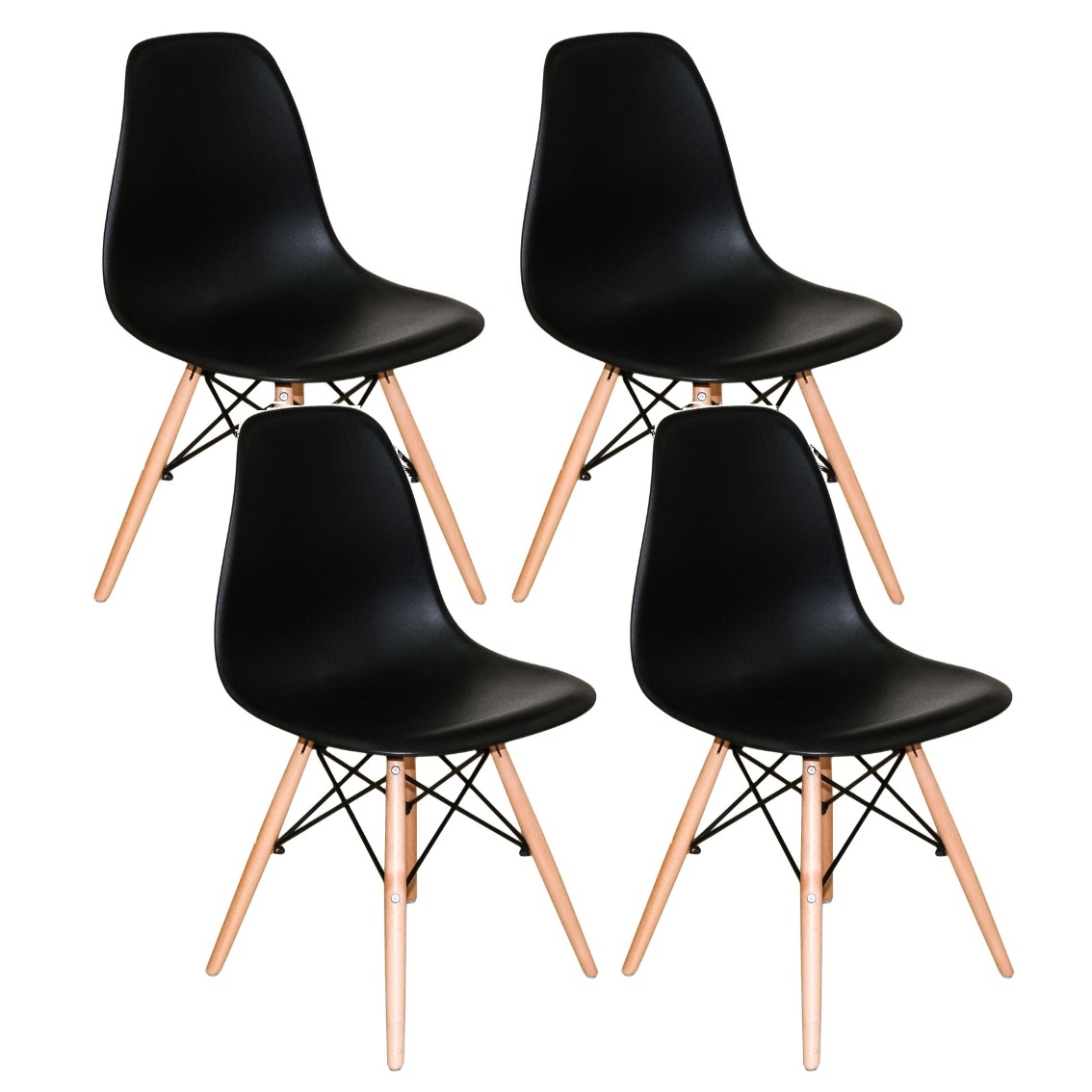 Kit c/ 4 Cadeiras DS331 Charles Eames Wood DKR Eiffel Pretas