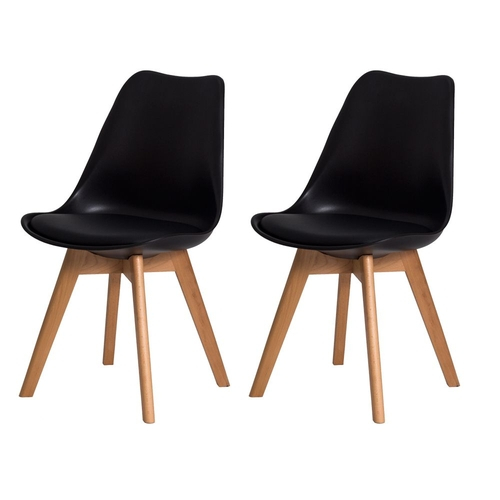 Kit c/ 2 Cadeiras DS333 Leda - Charles Eames, Saarinen Wood com almofada Pretas