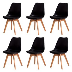 Kit c/ 6 Cadeiras DS333 Leda - Charles Eames, Saarinen Wood com almofada Pretas
