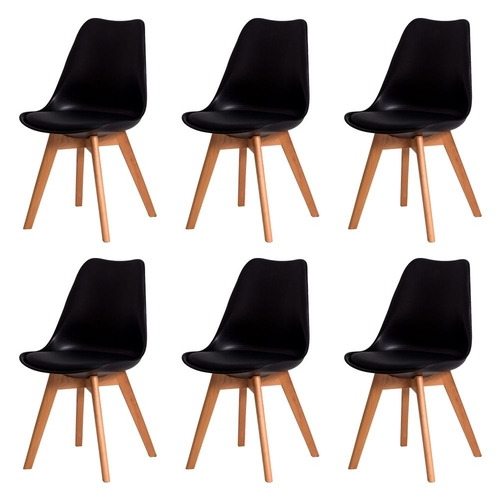 Kit c/ 6 Cadeiras DS333 Leda - Charles Eames, Saarinen Wood com almofada Pretas