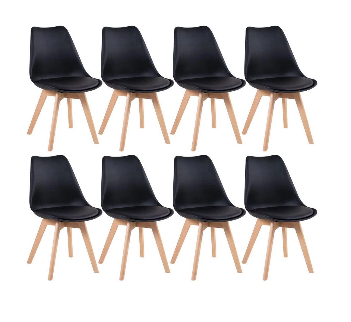 Kit c/ 8 Cadeiras DS333 Leda - Charles Eames, Saarinen Wood com almofada Pretas