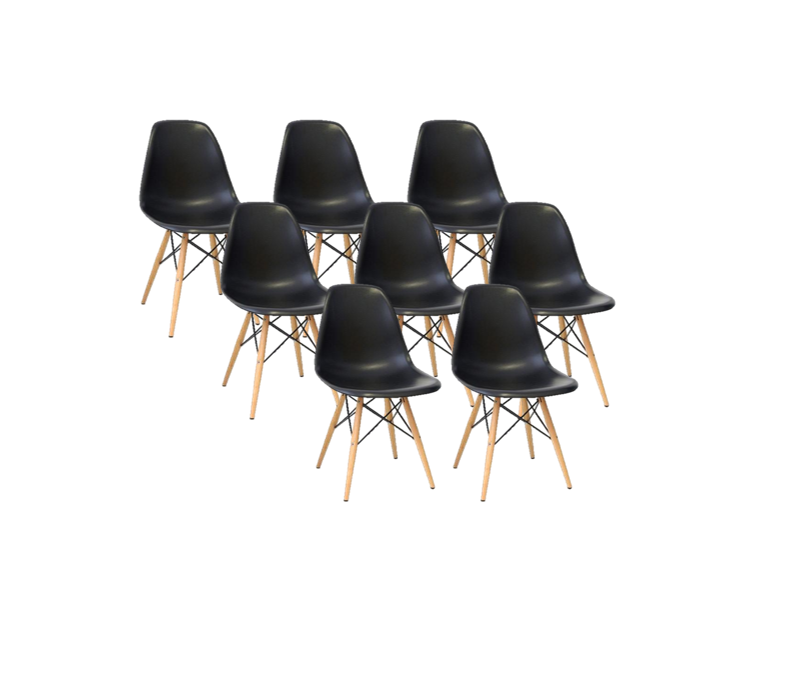 Kit c/ 8 Cadeiras DS331 Charles Eames Wood DKR Eiffel Pretas