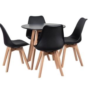 Conjunto de Jantar Mesa Leda 90cm Preta + 4 Cadeiras Leda com almofada Preta