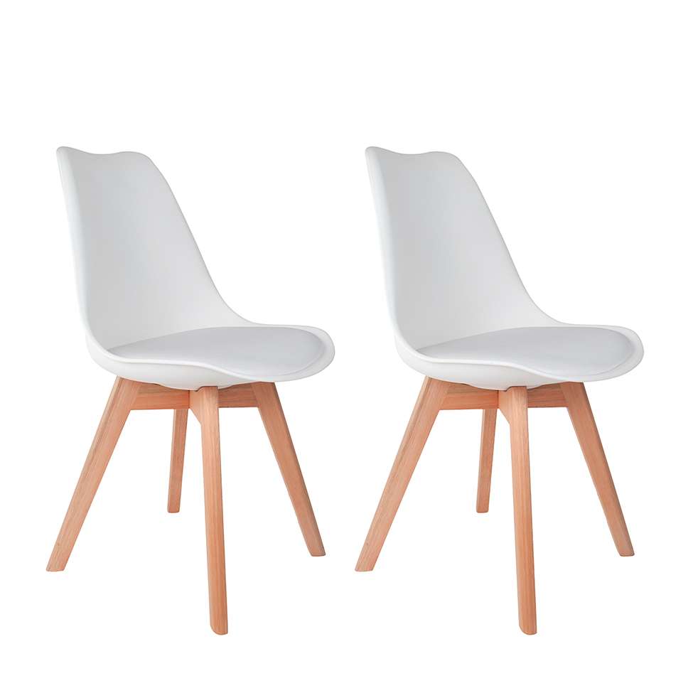 Kit c/ 2 Cadeiras DS333 Leda - Charles Eames, Saarinen Wood com almofada Brancas