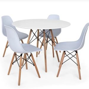 Conjunto de Jantar Mesa Eiffel 100cm Branca + 4 Cadeiras Eiffel DKR Brancas