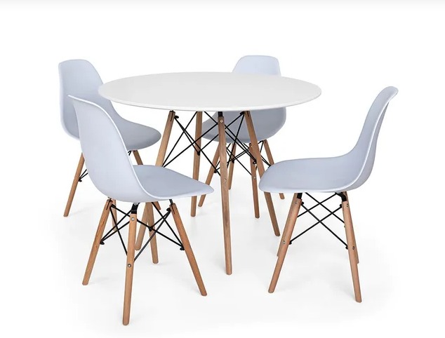 Conjunto de Jantar Mesa Eiffel 90cm Branca + 4 Cadeiras Eiffel DKR Brancas