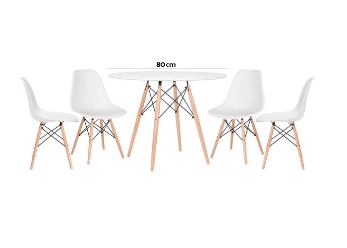 Conjunto de Jantar Mesa Eiffel 80cm Branca + 4 Cadeiras Eiffel DKR Brancas