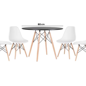 Conjunto de Jantar Mesa Eiffel 80cm Preta + 4 Cadeiras Eiffel DKR Brancas