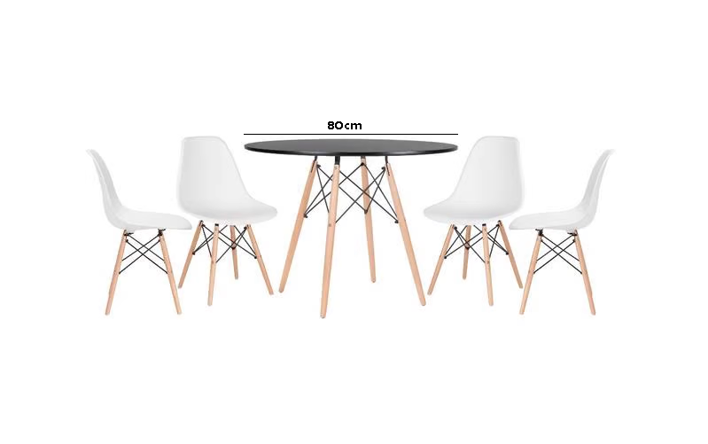 Conjunto de Jantar Mesa Eiffel 80cm Preta + 4 Cadeiras Eiffel DKR Brancas