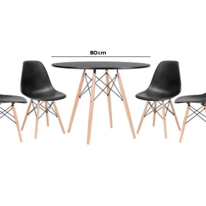 Conjunto de Jantar Mesa Eiffel 80cm Preta + 4 Cadeiras Eiffel DKR Pretas