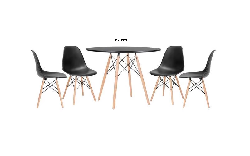 Conjunto de Jantar Mesa Eiffel 80cm Preta + 4 Cadeiras Eiffel DKR Pretas