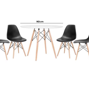 Conjunto de Jantar Mesa Eiffel 90cm Branca + 4 Cadeiras Eiffel DKR Pretas