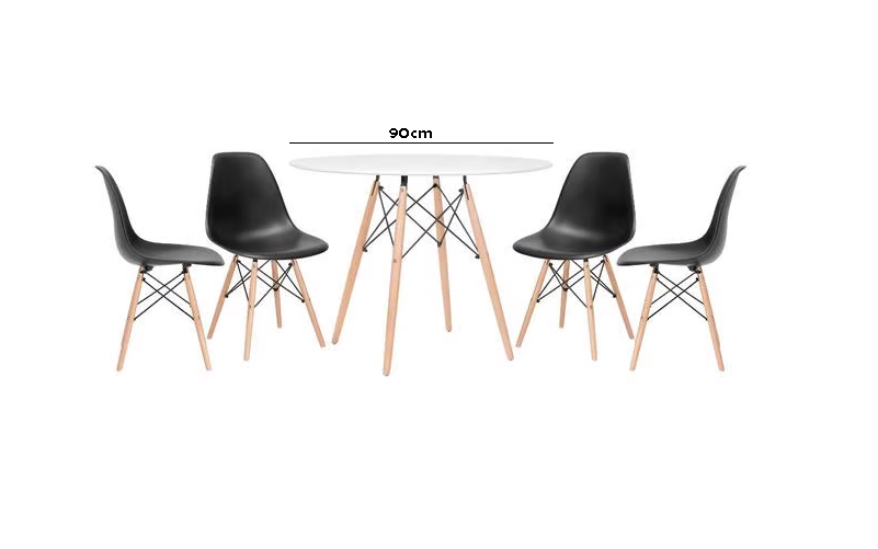Conjunto de Jantar Mesa Eiffel 90cm Branca + 4 Cadeiras Eiffel DKR Pretas