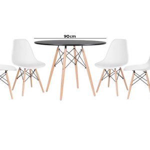 Conjunto de Jantar Mesa Eiffel 90cm Preta + 4 Cadeiras Eiffel DKR Brancas