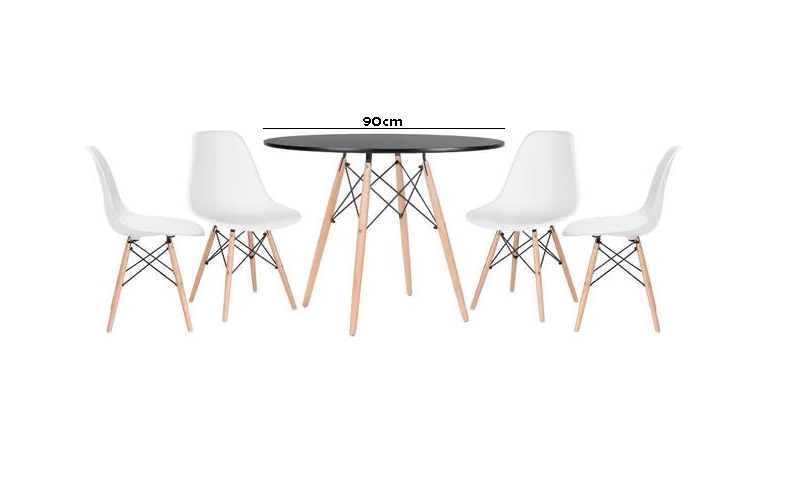 Conjunto de Jantar Mesa Eiffel 90cm Preta + 4 Cadeiras Eiffel DKR Brancas