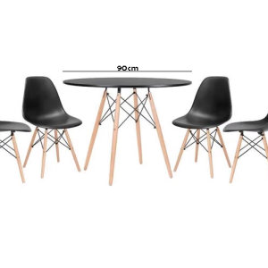 Conjunto de Jantar Mesa Eiffel 90cm Preta + 4 Cadeiras Eiffel DKR Pretas