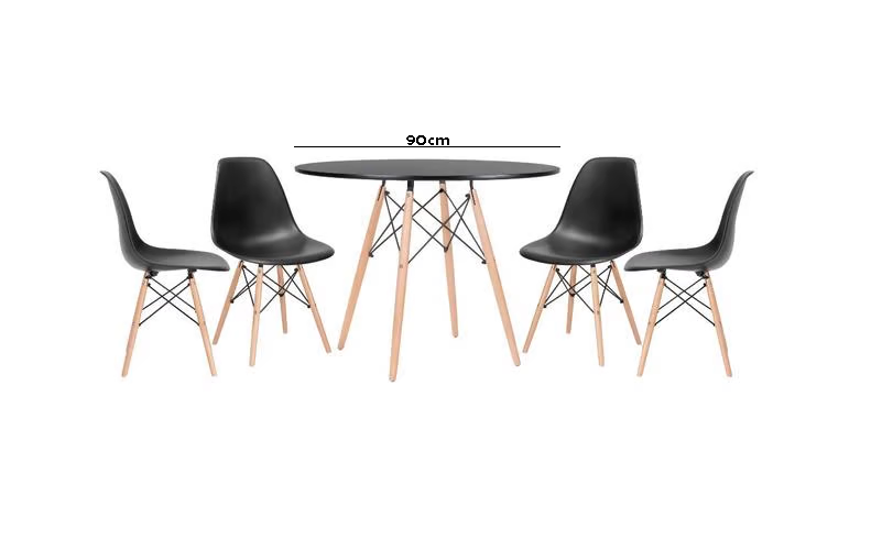Conjunto de Jantar Mesa Eiffel 90cm Preta + 4 Cadeiras Eiffel DKR Pretas