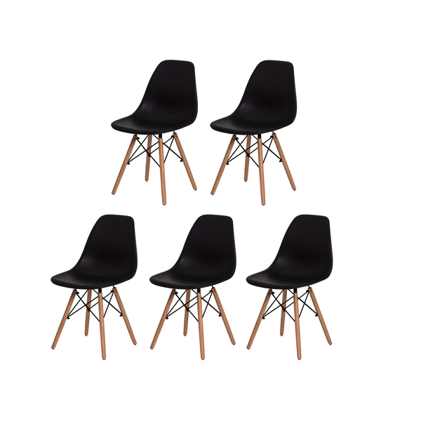 Kit c/ 5 Cadeiras DS331 Charles Eames Wood DKR Eiffel Pretas