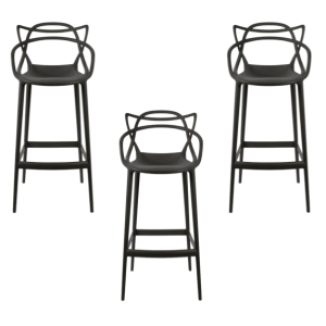 Kit c/ 3 Banquetas Allegra Masters 100% Polipropileno Alta 78cm Pretas