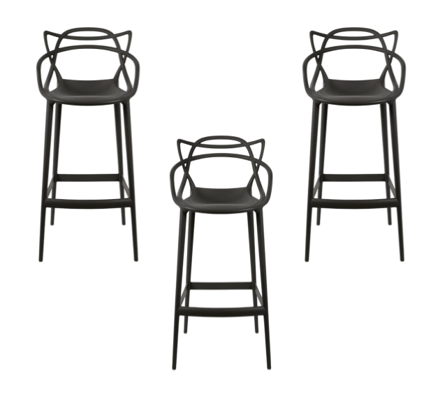 Kit c/ 3 Banquetas Allegra Masters 100% Polipropileno Alta 78cm Pretas