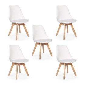 Kit c/5 cadeiras Leda – Charles Eames Saarinen Wood com almofada BRANCA