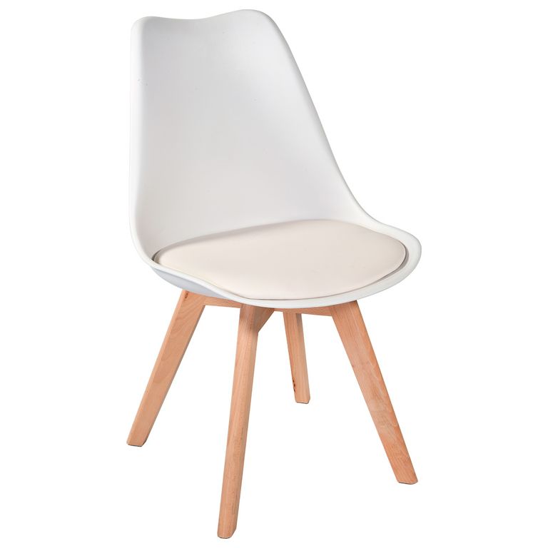 Kit c/3 cadeiras Leda – Charles Eames, Saarinen Wood com almofada Branca - Imagem 2