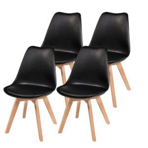 Kit c/ 4 Cadeiras DS333 Leda - Charles Eames, Saarinen Wood com almofada Pretas