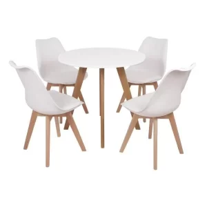 Conjunto Mesa Leda Branca 80 cm + 4 cadeiras Leda Brancas