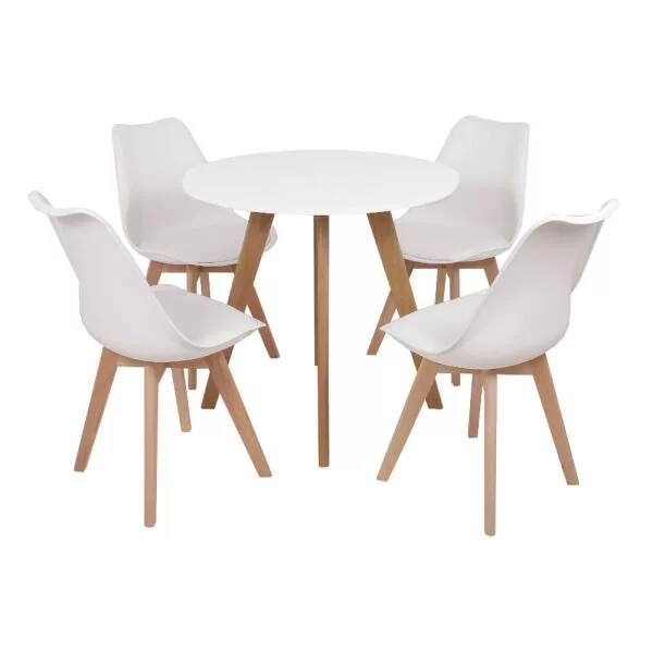 Conjunto Mesa Leda Branca 80 cm + 4 cadeiras Leda Brancas