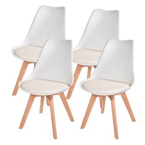 Kit c/ 4 Cadeiras DS333 Leda - Charles Eames, Saarinen Wood com almofada Brancas