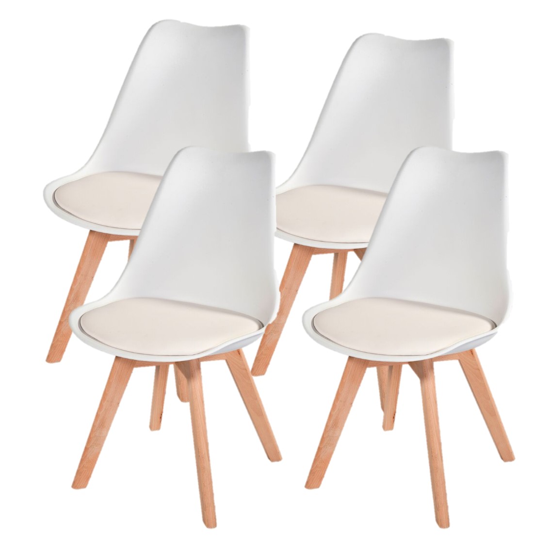 Kit c/ 4 Cadeiras DS333 Leda - Charles Eames, Saarinen Wood com almofada Brancas