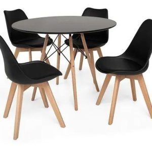 Kit Mesa Jantar Eiffel 80 Cm Preta + 04 Cadeiras Leda Preto