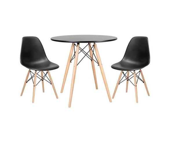 Kit Mesa Jantar Eiffel 80cm Preta + 2 Cadeiras Eames Eiffel