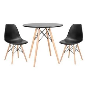 Conjunto Mesa Eiffel Redonda 70 Cm Mdf + 2 Cadeira Eames Eiffel Preto