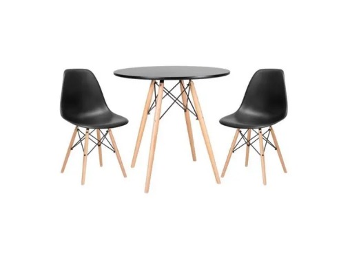 Conjunto Mesa Eiffel Redonda 70 Cm Mdf + 2 Cadeira Eames Eiffel Preto