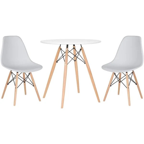 Conjunto Mesa Jantar Eiffel 70cm Branca + 2 Cadeiras Charles Eames - Branca