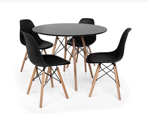 Conjunto de Jantar Mesa Eiffel 100cm Preta + 4 Cadeiras Eiffel DKR Pretas