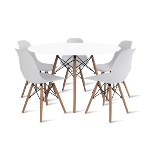 Conjunto Mesa Eiffel Redonda MDF 120cm Branca + 5 Cadeiras Eiffel DS331 Brancas