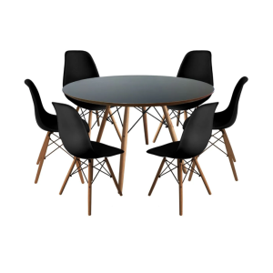 Conjunto de Jantar Mesa Eiffel 120cm Preta + 6 Cadeiras Eiffel DKR Pretas