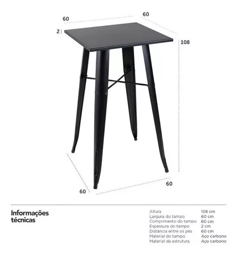 Kit Mesa Tolix Bistrô Bar + 2 Banquetas Allegra DS401 Altas Pretas - Imagem 4