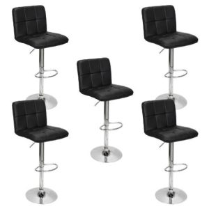 Kit c/ 5 Banquetas Gomos Confort em PU com Regulagem De Altura Pretas
