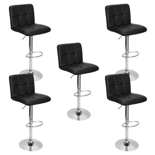 Kit c/ 5 Banquetas Gomos Confort em PU com Regulagem De Altura Pretas