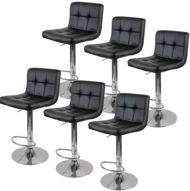 Kit c/ 6 Banquetas Gomos Confort em PU com Regulagem De Altura Pretas