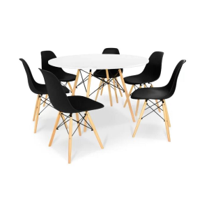 Conjunto Mesa Eiffel Redonda MDF 120cm Branca + 6 Cadeiras Eiffel DS331 Pretas