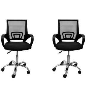 Kit c/ 2 Cadeiras De Escritório DS76 Mesh Diretor Giratoria New Java - Pretas