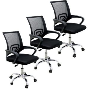 Kit c/ 3 Cadeiras De Escritório DS76 Mesh Diretor Giratoria New Java - Pretas