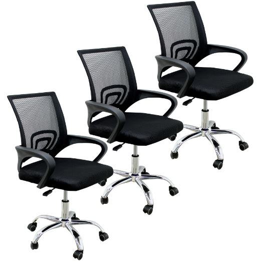 Kit c/ 3 Cadeiras De Escritório DS76 Mesh Diretor Giratoria New Java - Pretas