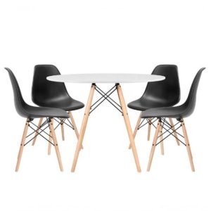 Conjunto Mesa Eiffel Redonda MDF 120cm Branca + 4 Cadeiras Eiffel DS331 Pretas